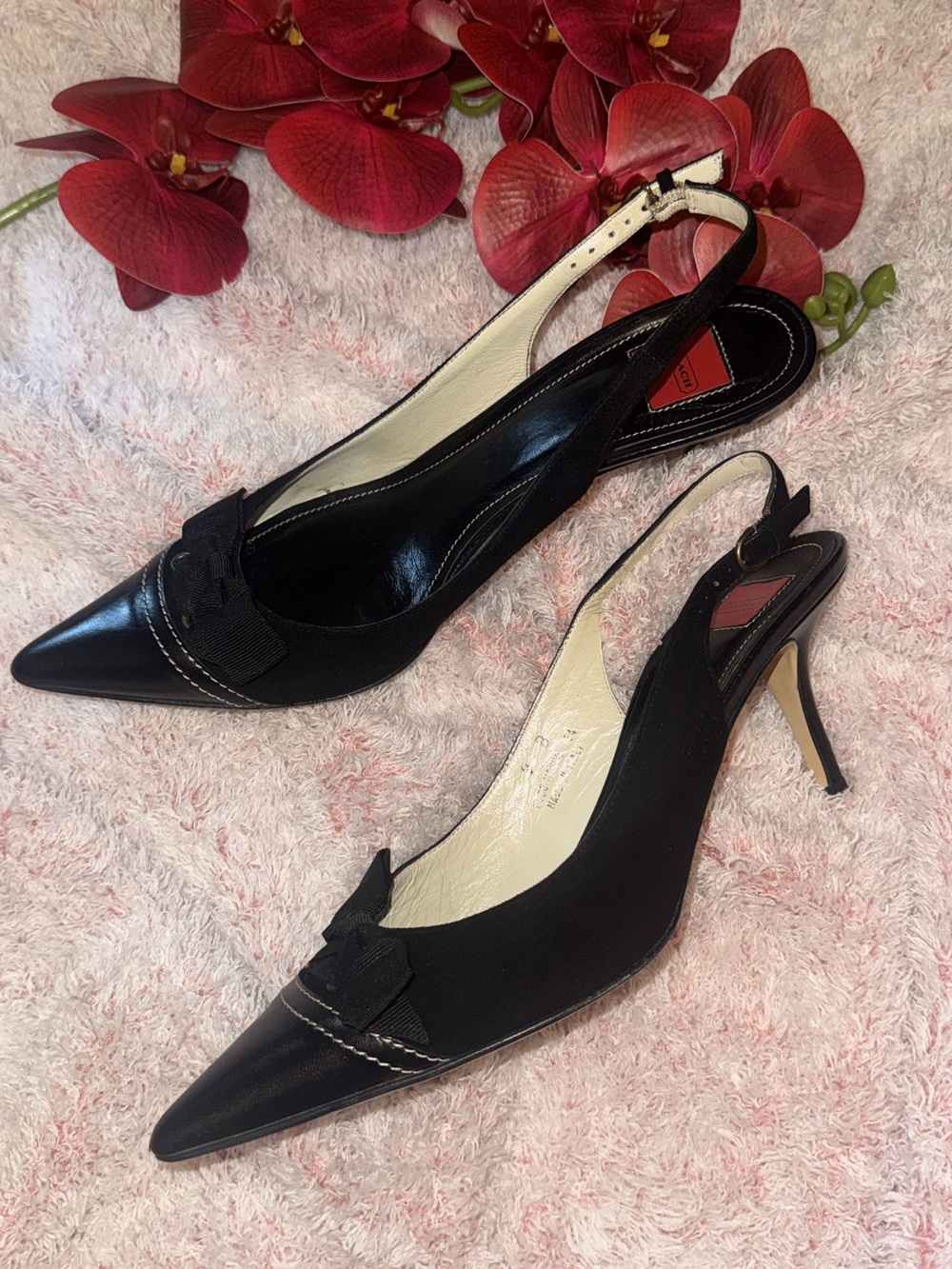 Coach Slingback Heels with Bow Detail